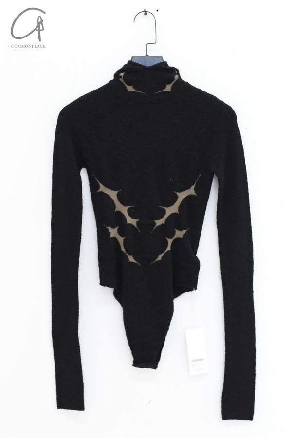 Rui Zhou 24 autumn and winter thorn intarsia hooded jumpsuit RUI-RAW24KN12-HEI black
